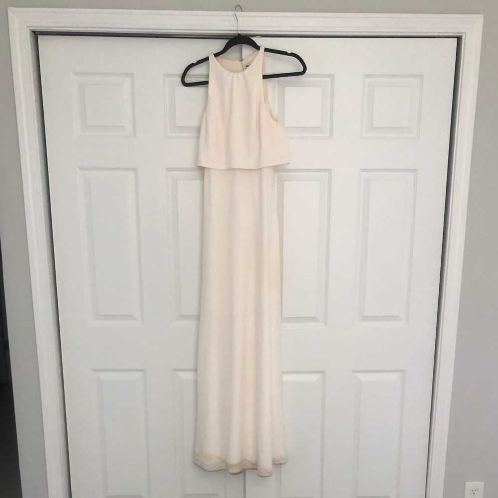 Jill Stuart, size 6, blush pink (looks more ivory to me), bridesmaids dress